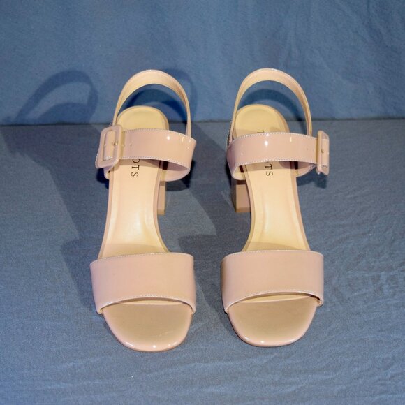Talbots Women's Size 8 Nude Patent Leather Block Heel Ankle Strap Sandals - Picture 2 of 5